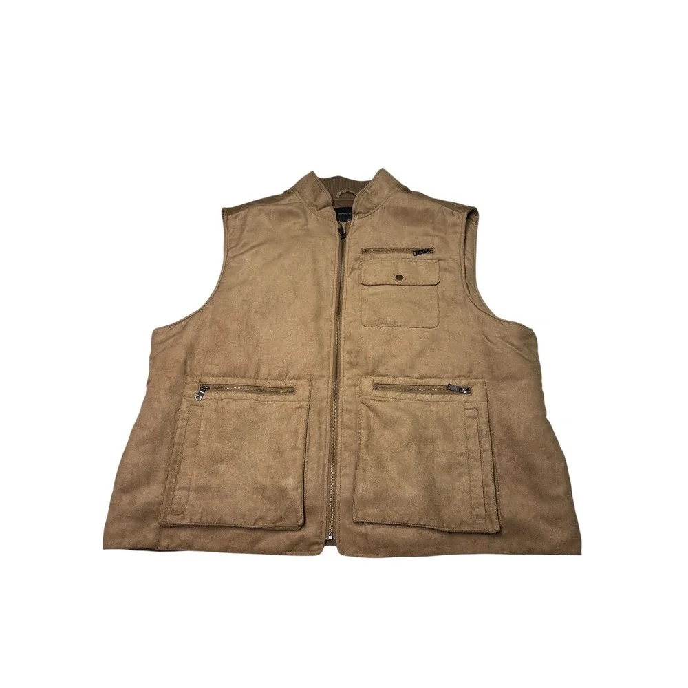 Banana Republic Mens Vegan Suede Vest Dark Acorn Brown XXL Full Zip Quilted